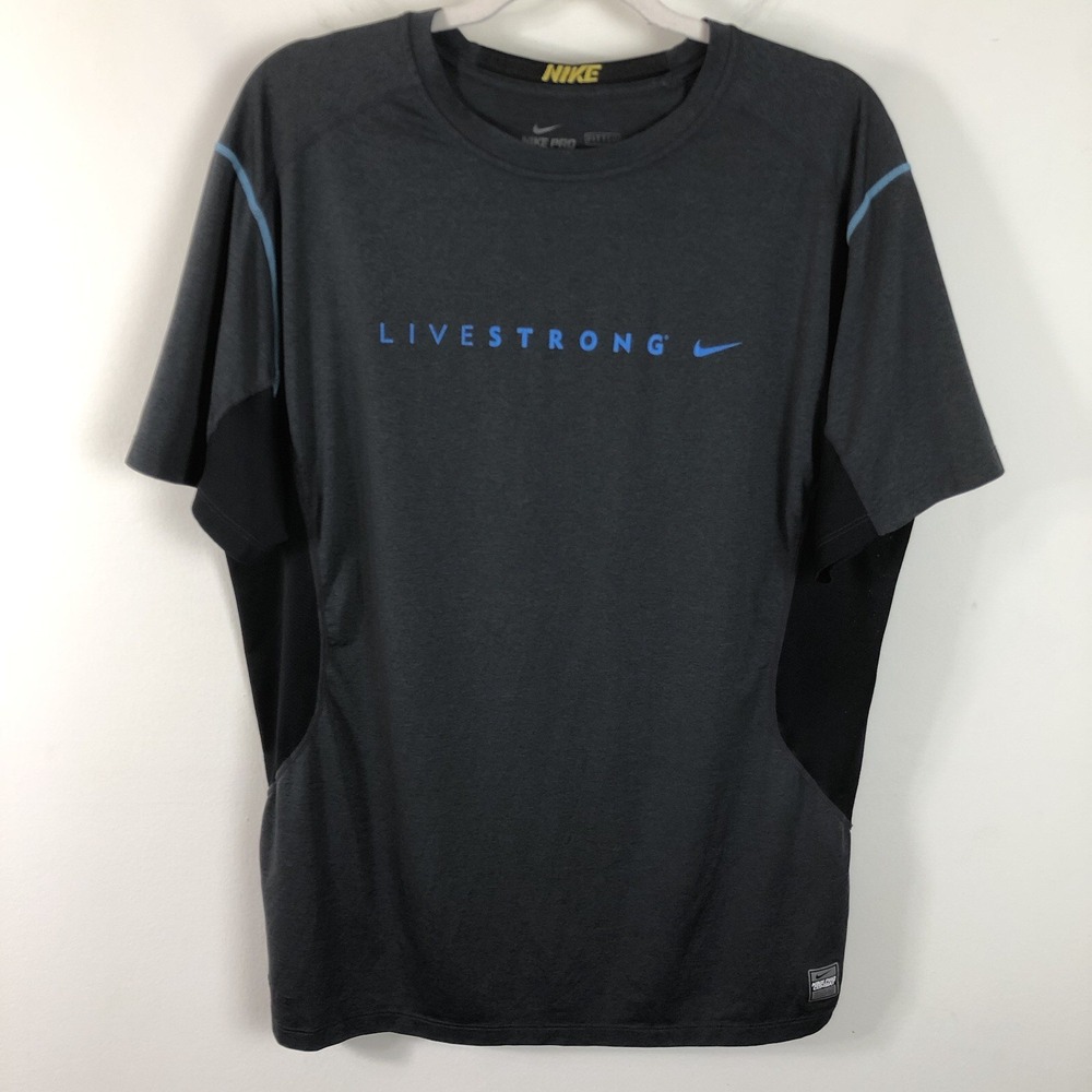 Nike Livestrong Pro Combat Dri-Fit Fitted Athletic Shirt Men's XL Gray Black